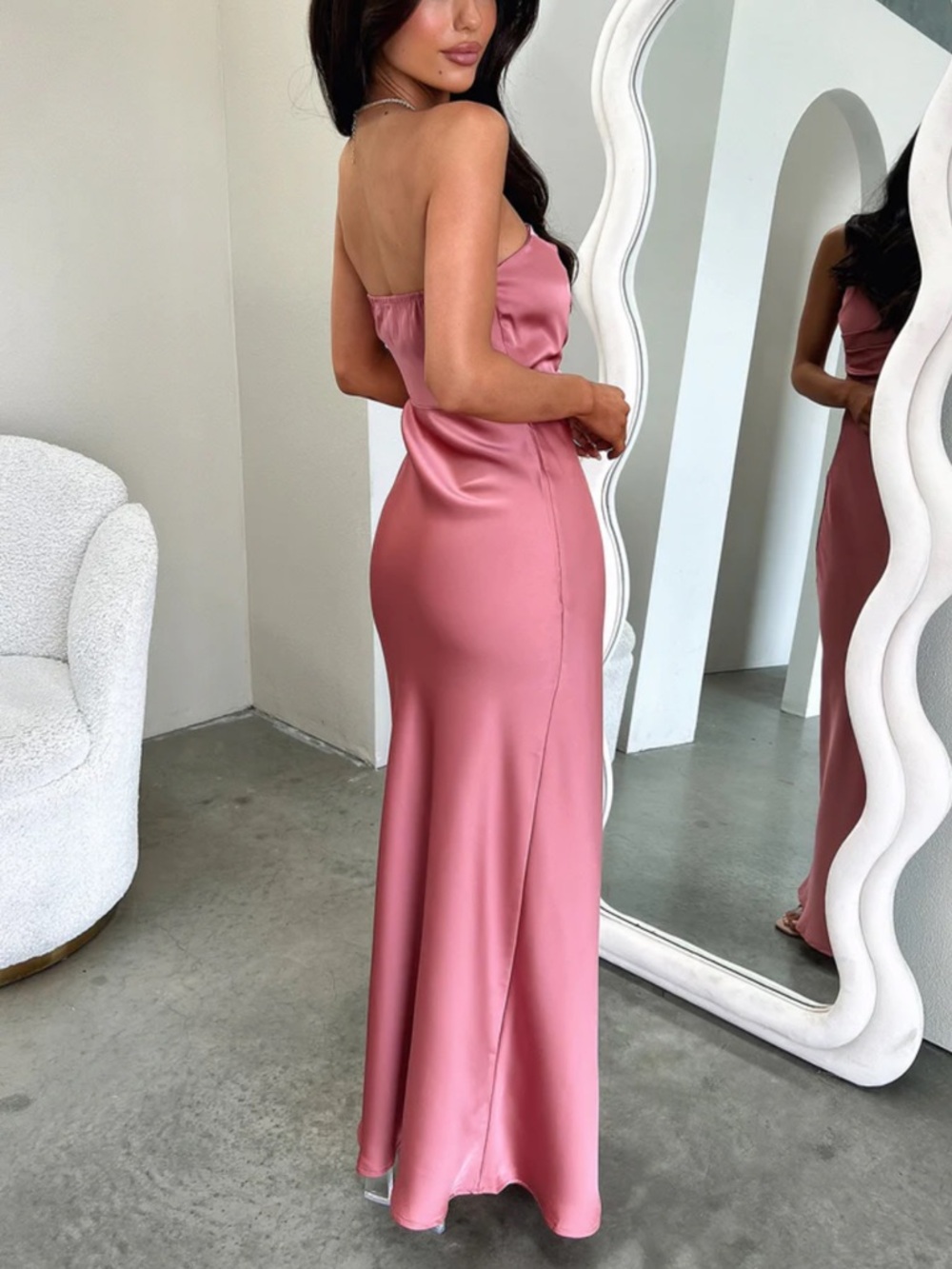 Elio Strapless Satin Maxi Dress - Rose